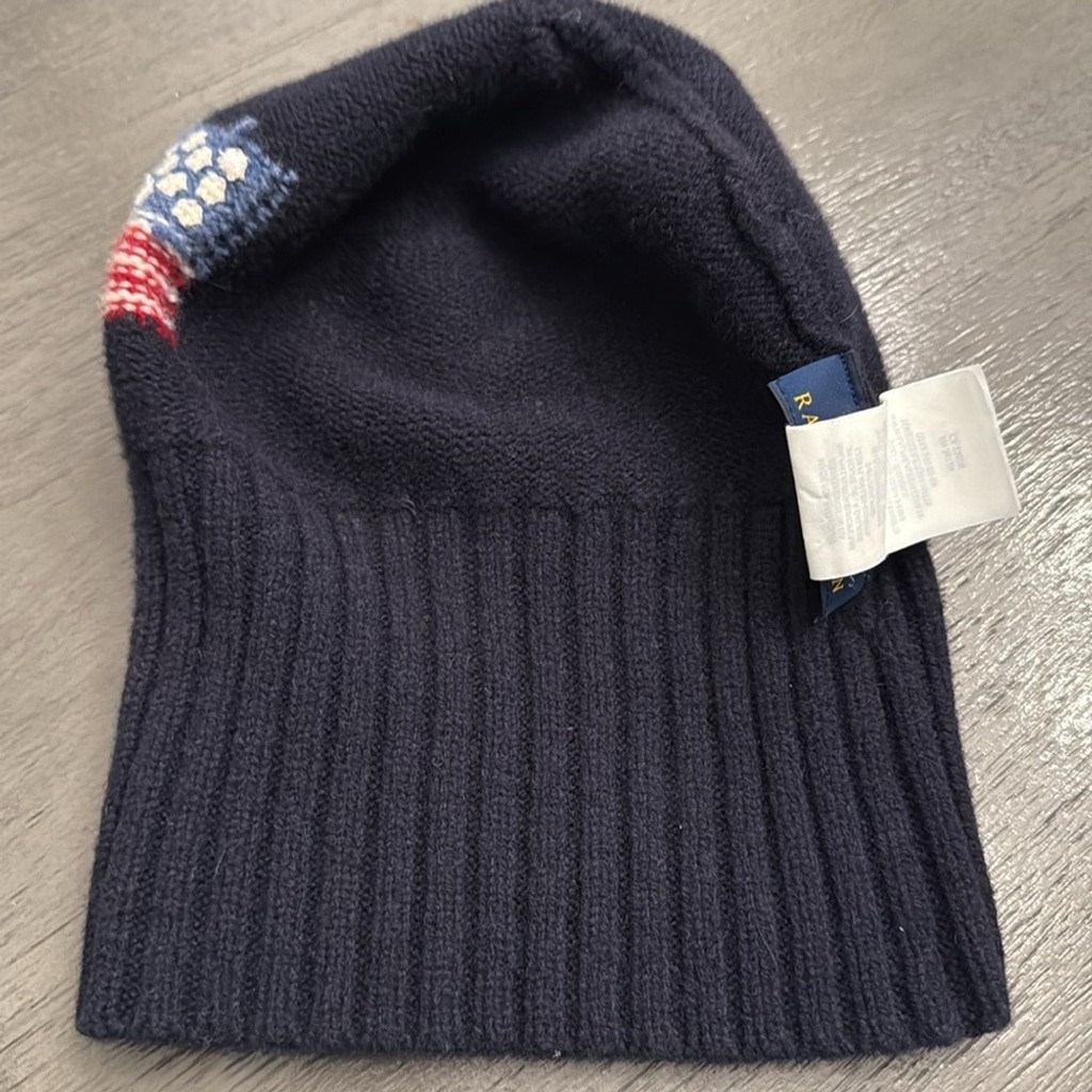 Polo Ralph Lauren Navy Blue Wool American Flag RL\'67 Ribbed Knit Beanie Hat Polo Ralph Lauren Men main image 2