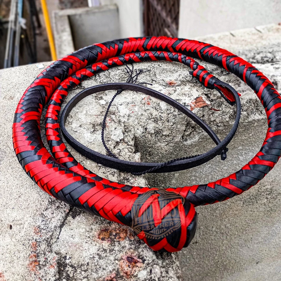 Leather Snake Whip in Kangaroo/ Cowhide/ Goat Leather Available in Red/Black. - Image 4 of 4