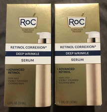 New Lot Of 2 RoC Retinol Deep Wrinkle Serum 1ozx2 Younger Radiant Skin Renew