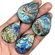 4 Pcs Natural Carved Labradorite 41-43mm Huge Pendant Size Loose Gemstones Lot
