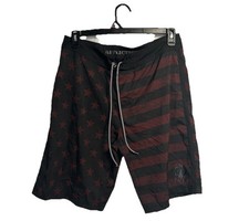 Affliction Swim Trunks Board Shorts Men  s 32 Black Red American Flag 10  Inseam