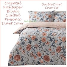 Oriental Quilted DOUBLE Pinsonic Duvet Cover Set Wallpaper Bloom Bedding NEW