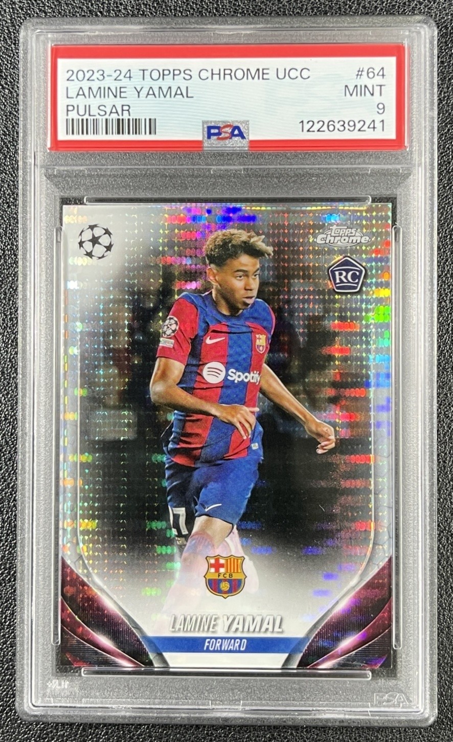 LAMINE YAMAL PSA 9 2023-24 TOPPS CHROME UCC #64 ROOKIE PULSAR REFRACTOR RC 9241 view 1