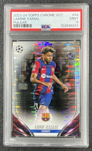 LAMINE YAMAL PSA 9 2023-24 TOPPS CHROME UCC #64 ROOKIE PULSAR REFRACTOR RC 9241