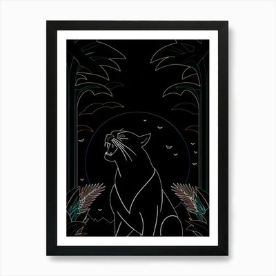 Luxmango Line Art Puma Kunstdruck gerahmt Wandbild Poster Leinwanddruck Bild