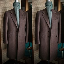 Brown Casual Wear Men's Overcoat Winter Warm Long Jacket Slim Fit Cashmere Coat