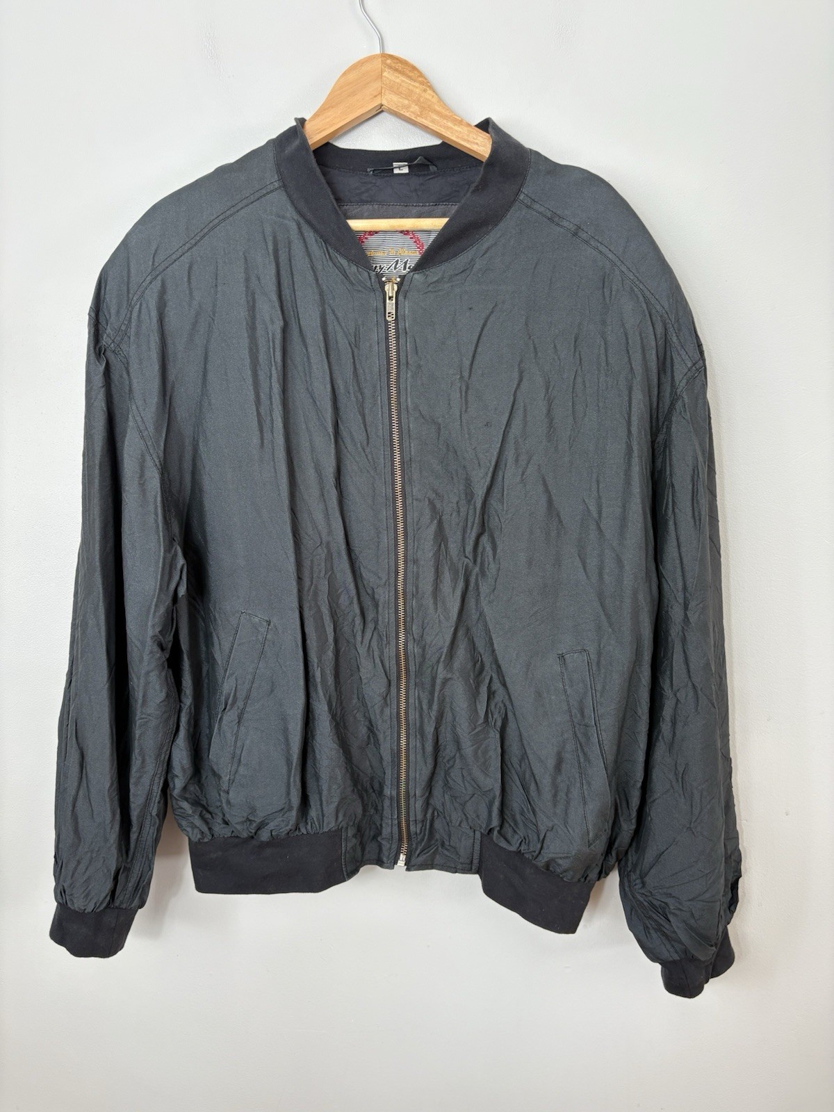 Vintage Henry Morell black silk bomber jacket L 90s zip lightweight image 2