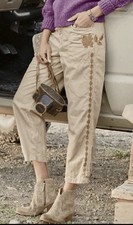 NWT Sundance Catalog Tan Tonal Floral Embroidered  Shadow Garden Pants  Size 8