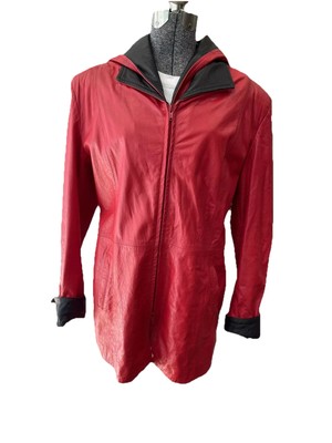 Vera pelle Red Black Leather Coat-zip Up-1990s/Y2K-EUC-size 50-READ MSMTS VTG