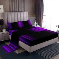 Geometric Abstract Ombre Bed Sheets Teens Purple and Black Striped Sheet Set ...