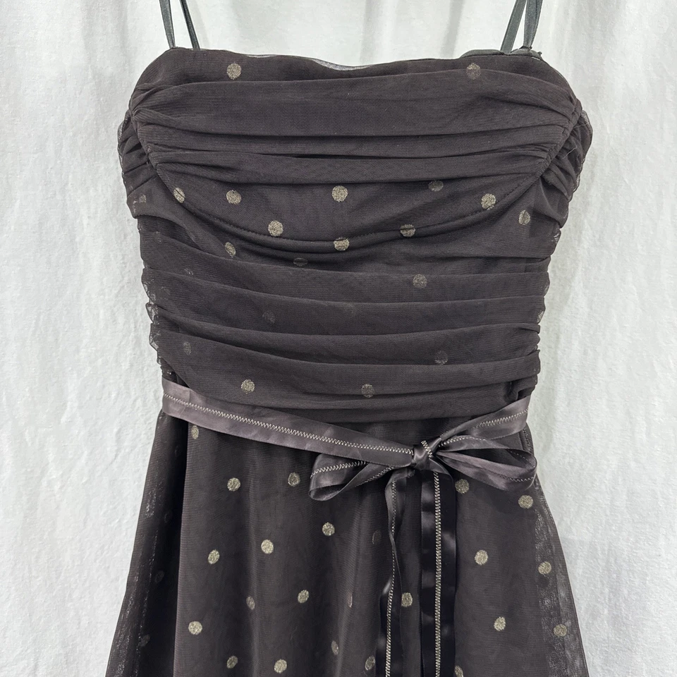 Vestido BCBGMaxazria Marrón Lunares Acanalado Sin Tirantes Aline Para Mujer Talla 6 Cóctel Foto 4 de 4