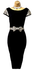 GINA BACCONI Black Silver Sequin Detail Dress UK 14 Formal Evening Party