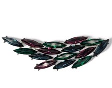 YSL Yves Saint Laurent Vintage Jewel Tone Leaf Shape Brooch Green Purple Blue