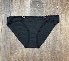 VTG Victoria's Secret PINK Black Cotton Bikini Ruched Bow Panties Vs MEDIUM RARE
