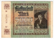 1922 Germany 5000 Mark 019598 Reichsbanknote Paper Money Banknotes