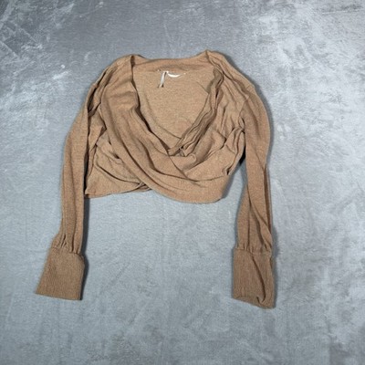 Anthropologie Sweater Womens Large Brown Cropped Criss Cross Front Knit