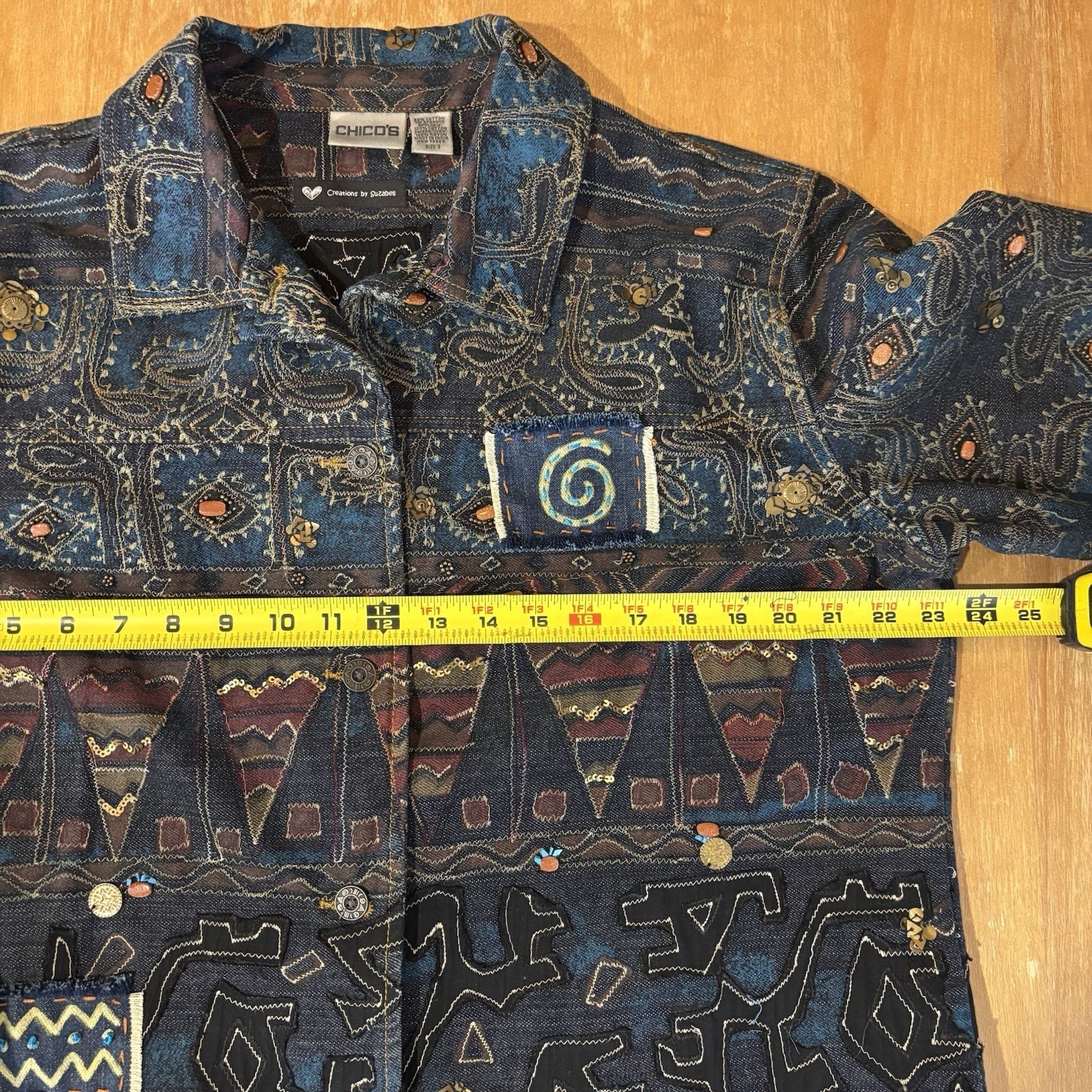 Chico's Embroidered Jacket XL Patchwork Stones Em… - image 14
