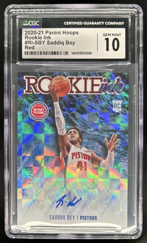 2020-21 Panini Hoops Saddiq Bey Rookie Ink RC Red Auto #/25 Pistons CGC 10