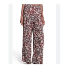 ASTR The Label Wide Leg Paisley Palazzo Pants Wine Red Gray Medium AP5964