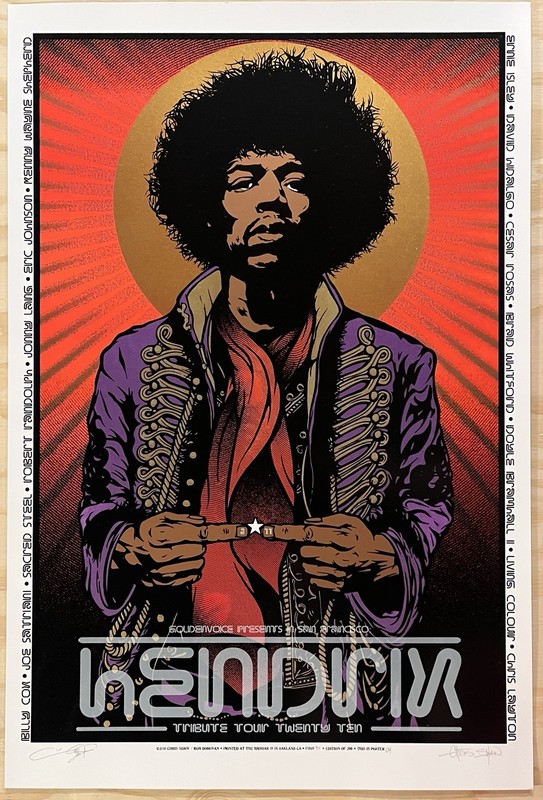 Hendrix Tribute Show Warfield SF 2010 Shaw & Donovan Art Poster  Signed #4/200