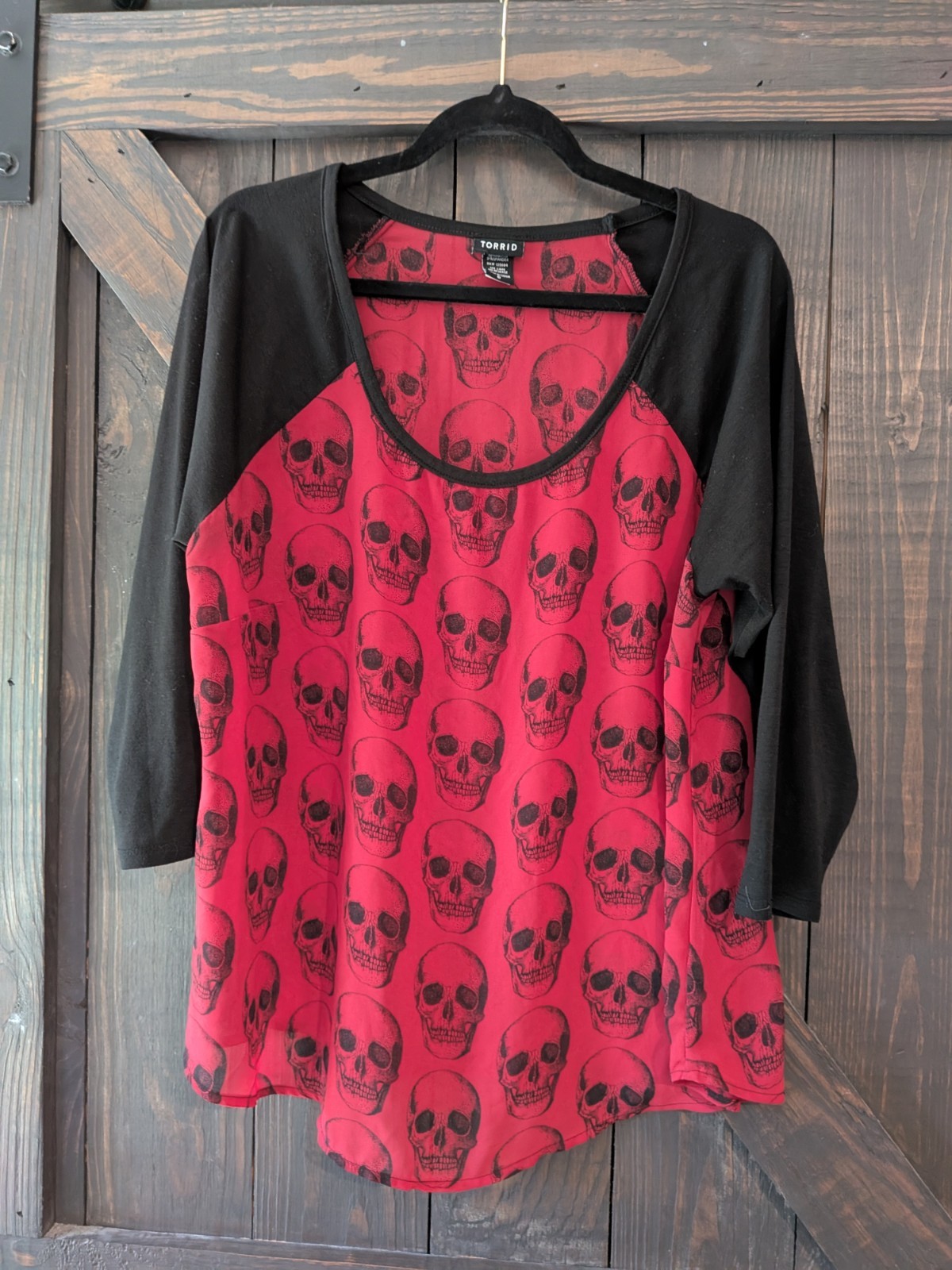 Torrid Black and White Sheer Baseball Tee 3/4 Sleeve Women's Plus Size 0