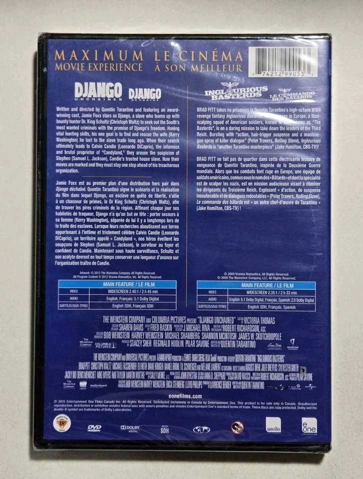 Django Unchained / Inglourious Basterds DVD REGION 1 (2015) -- NEW! SEALED!! - Image 2 of 4