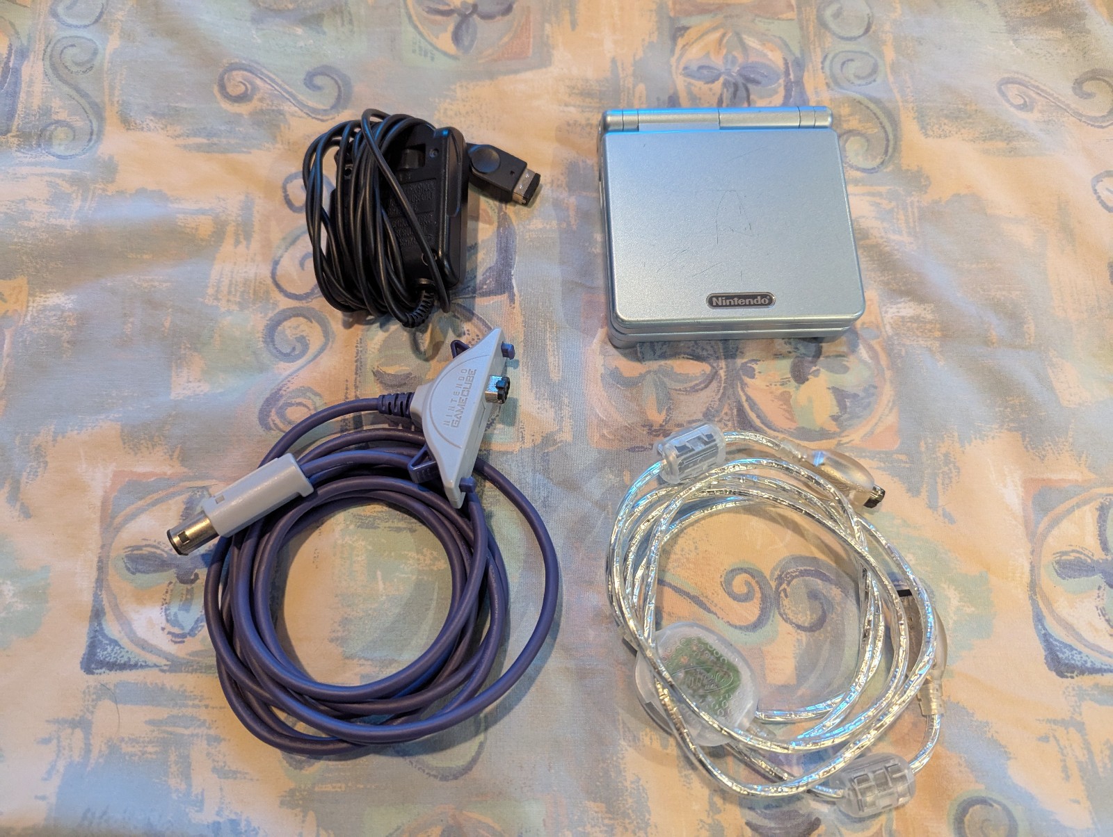 Nintendo GBA SP - AGS-101 - Pearl Blue w/ Case, GC Cable, Charger, & Link Cable