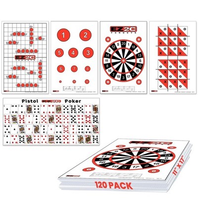 120 EZ2C Targets: 5 Game Style Paper Targets Bundle Pack Fun Games 11''x17'' USA M