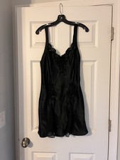 Victoria's Secret Vintage Lace Silk Slip Dress Nightgown Medium Black And Short