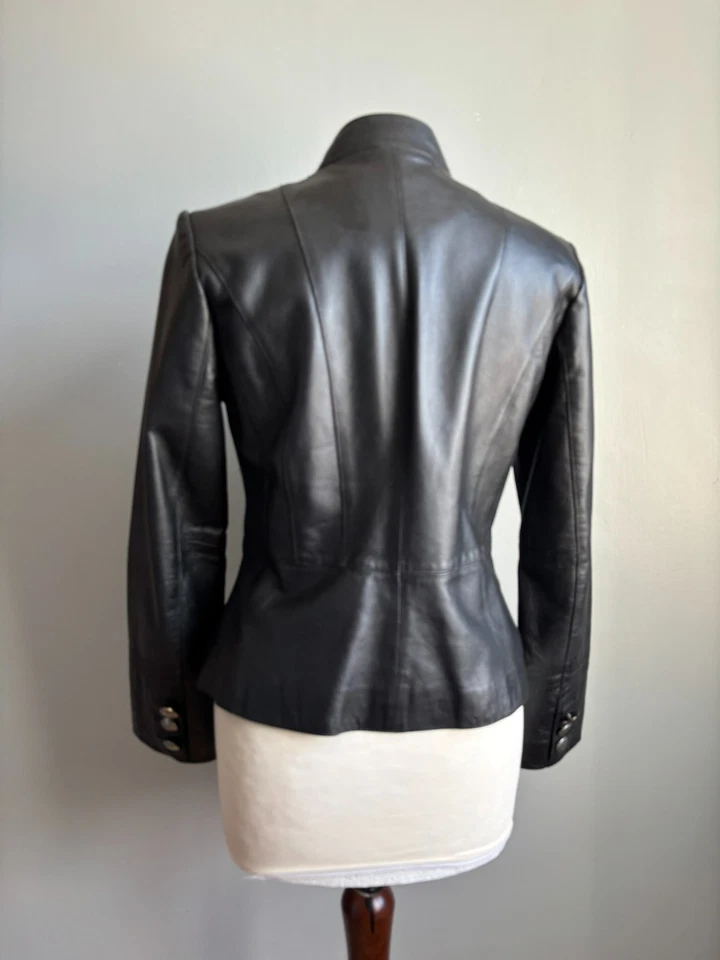 CHAQUETA MILITAR DE CUERO NEXT 14 12 Botones Negro Plata Caballería Steampunk Real Foto 4 de 4