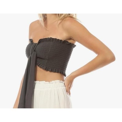 Zenana Ash Grey Smocked Tube Top Front Bow Ruffle Trim Plus Size 3X