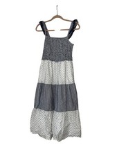 J.CREW Midi Dress Women XS Smocked Clip-Dot Tiered Sleeveless Pockets Blue BZ978