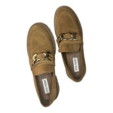Steve Madden Regina Suede Chain Loafers Tan Chunky Platform Women s 8.5