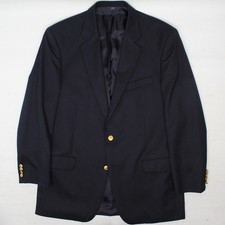 Brooks Brothers Madison Blazer Mens 42L Solid Navy Blue Wool Brass Button Jacket