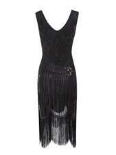 20er Jahre Charleston Pailletten Kleid Schwarz Flapper Damen 20's Fransen