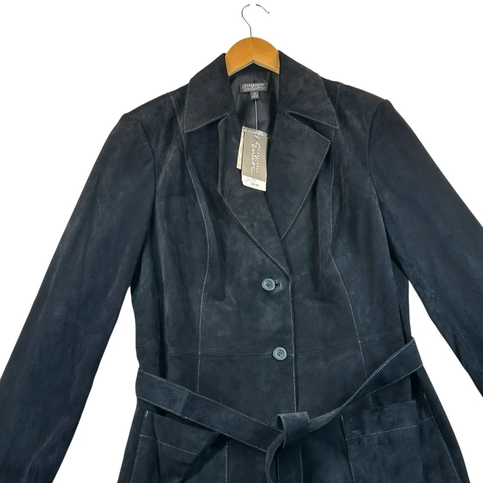Classiques Entier Suede Leather Jacket Womens 14 Black Topstitching Belted NOS - Image 3 of 4