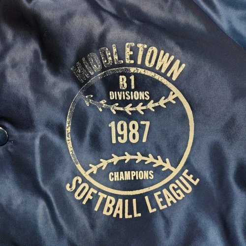 Vintage BUTWIN Jacket Men XL Blue 1987 Softball League Satin Button Up 80s image 2