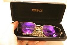 VINTAGE VERSACE SUNGLASSES PURPLE GREEN LENSES LEATHER CASE DESIGNER SHADES RARE