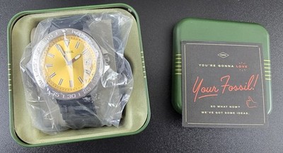 Fossil Bannon BQ2781 Men's 46mm Yellow Dial Wristwatch Brand New in Box