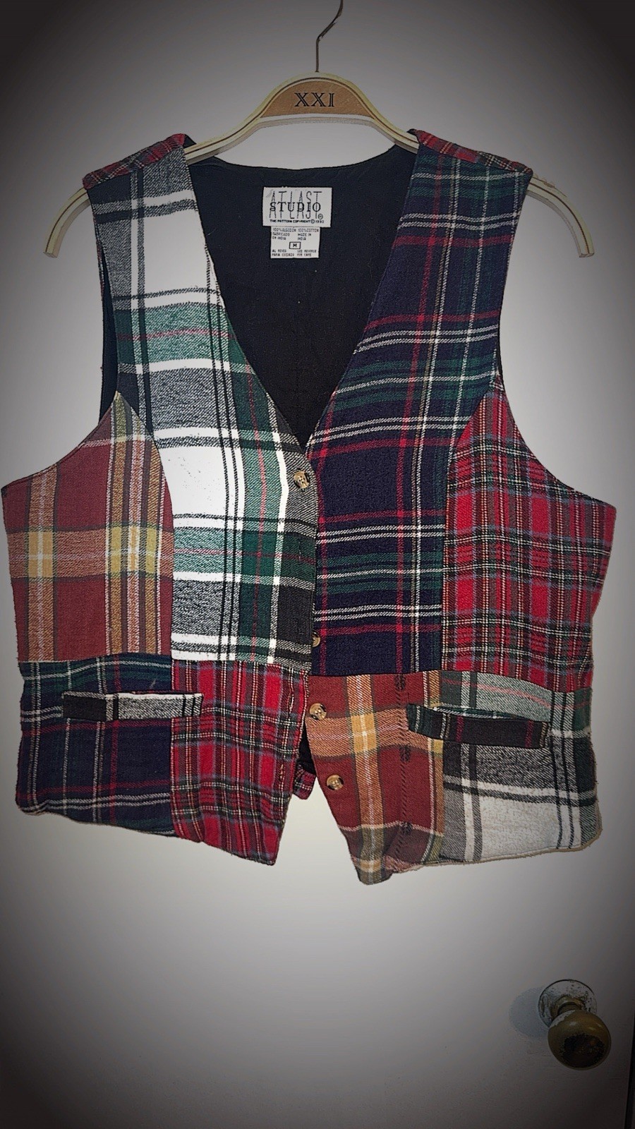 Unique vintage patchwork vest with button-up W/ p… - image 1