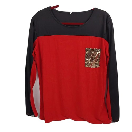 Red And Black Long Sleeve Dressy Top 