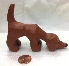 Vintage Dachshund Woodcarving Folk Art Primitive Dog Very Cute Carved Wood