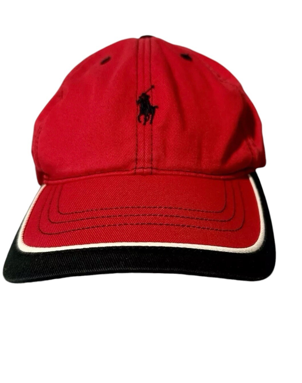 Cappello vintage Polo Ralph Lauren uomo cinturino fibbia posteriore rosso nero pony logo berretto