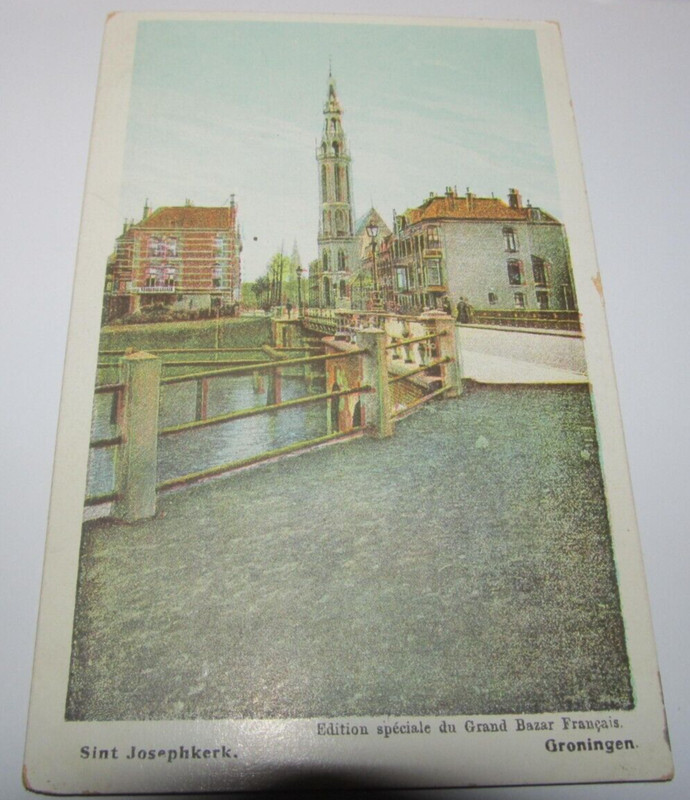 Vintage Postcard Europe Sint Josephkerk Buildings River Canal Bridge Groningen