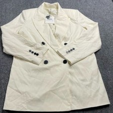 Dissh Women's Cream Blazer Double Breasted Long Sleeve Collared Size 10