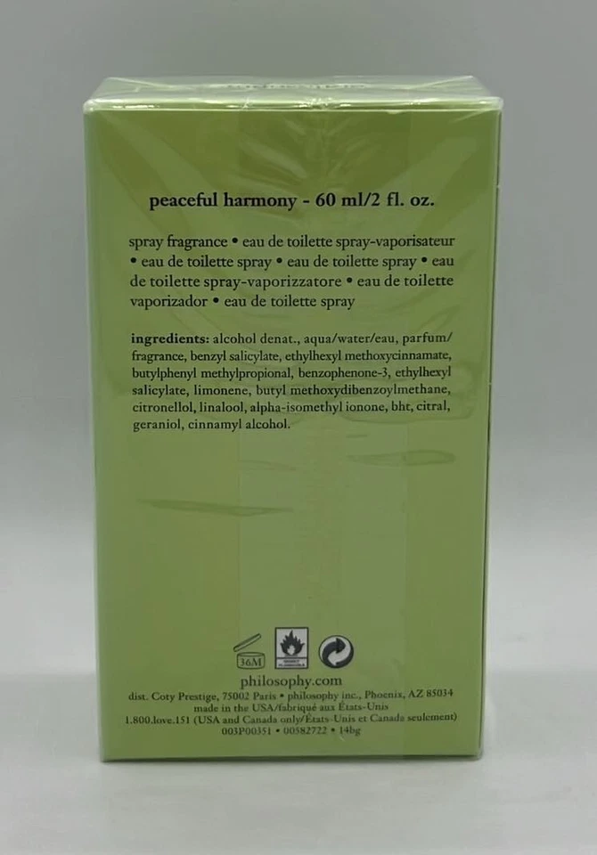 Fragancia en spray Peaceful Harmony By Philosophy ~ 2 FL OZ ~ AUTÉNTICA ~ SELLADA Foto 2 de 2