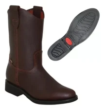 ESTABLO Men's Work Boots Genuine Leather 512 Brown Slip-Resistant Brown