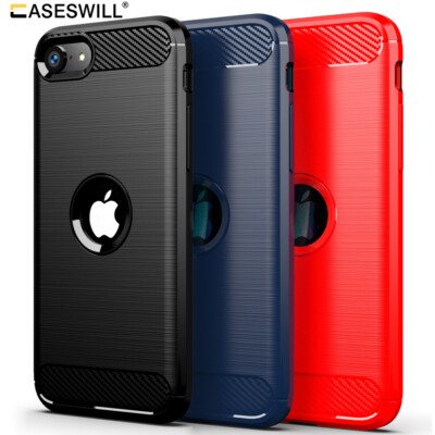 For iPhone SE 2022 2020 Ultra Slim Carbon Fiber Shockproof Rubber TPU Case Cover