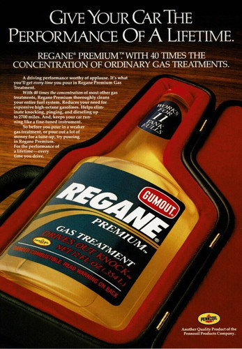 1989 Vintage Print Ad Give Your Car Pennzoil Gumout Regane Premium Gas Treatment