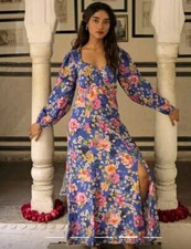 Monsoon FLORELLA FLORAL MIDI DRESS IN SUSTAINABLE VISCOS size 14 BNWT blue pink